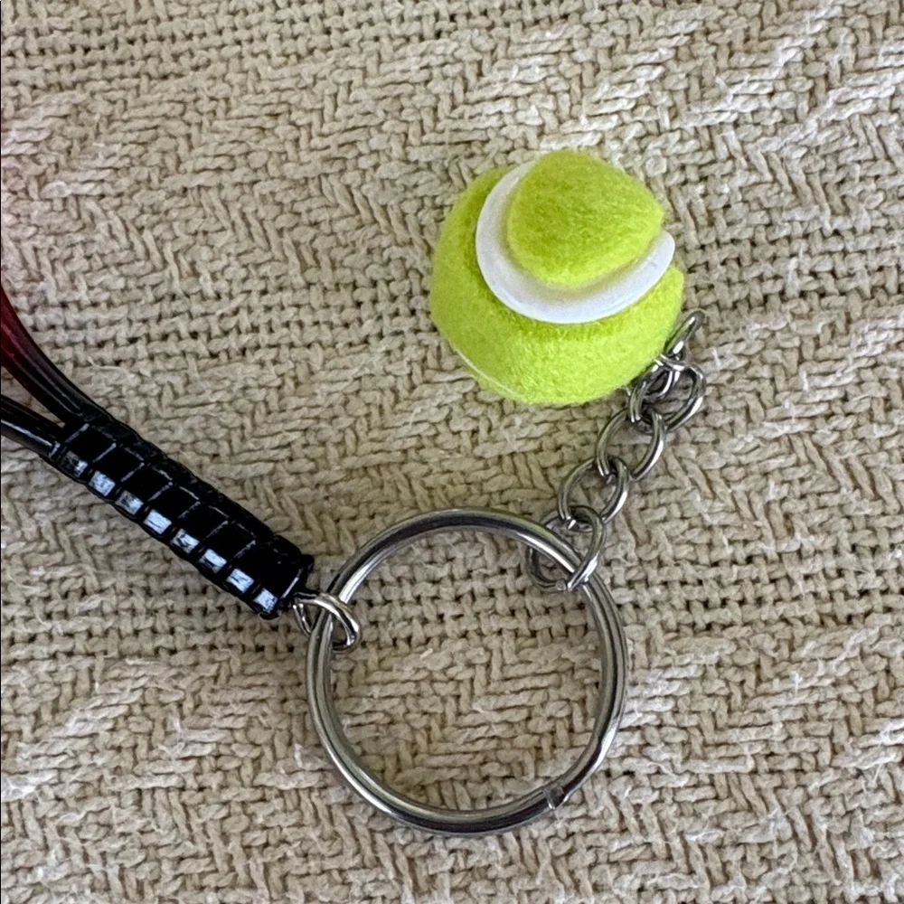 NWT Red Tennis Racket Keychain with Mini Tennis Ball still in packaging